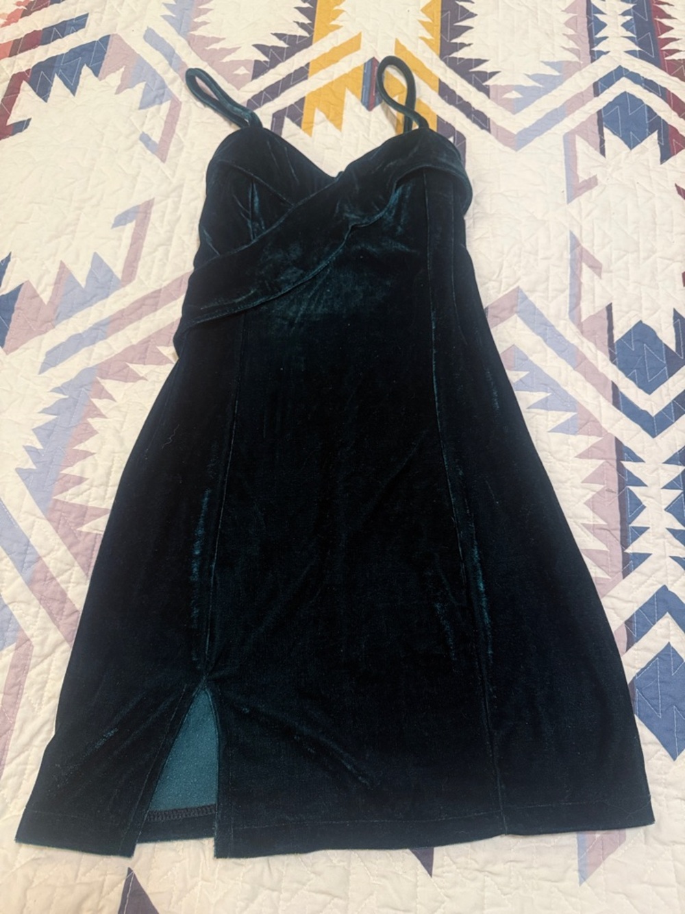Dark Green Velvet Spaghetti-Strap Dress